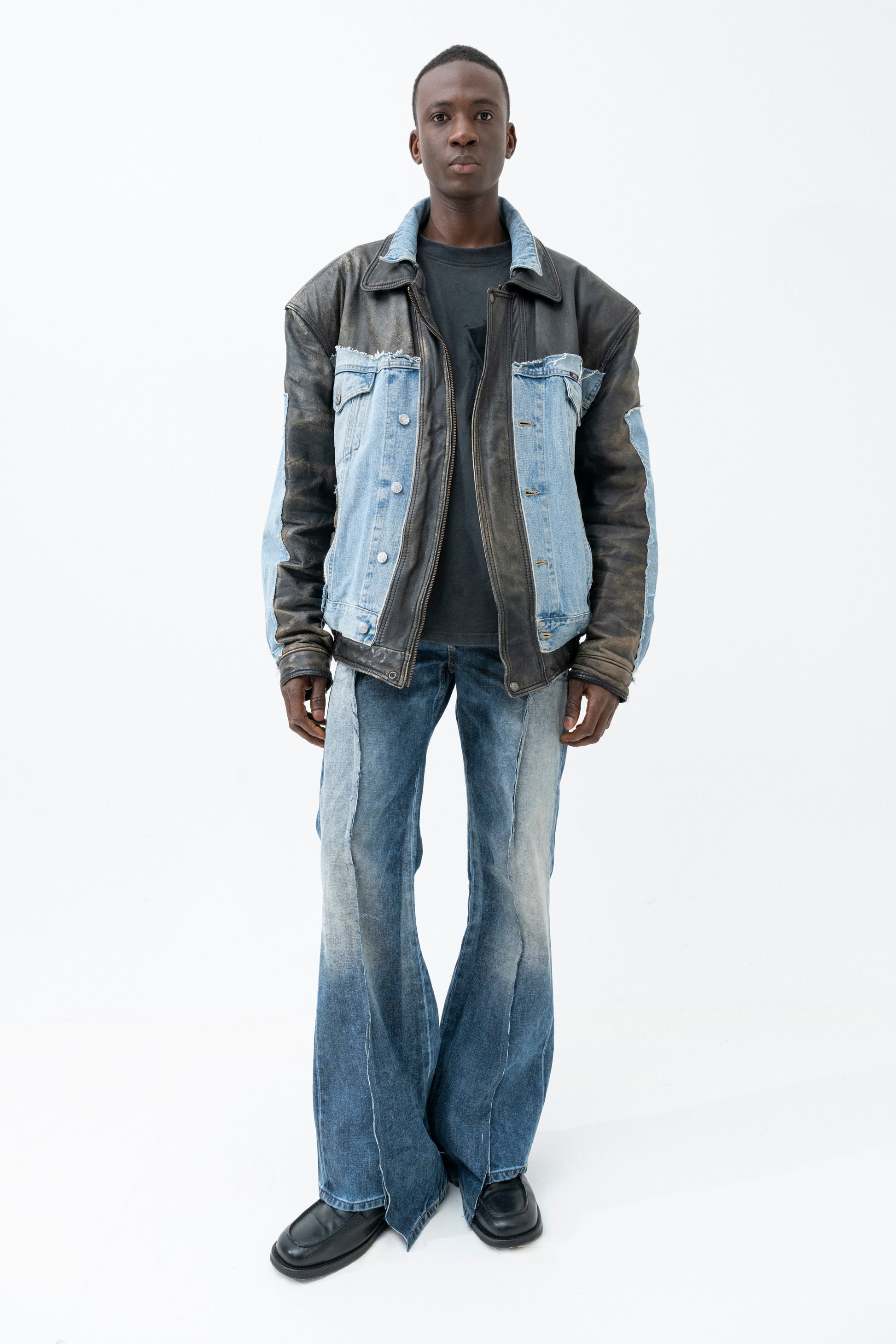 GIACCA DI PELLE IN DENIM SCARTATA