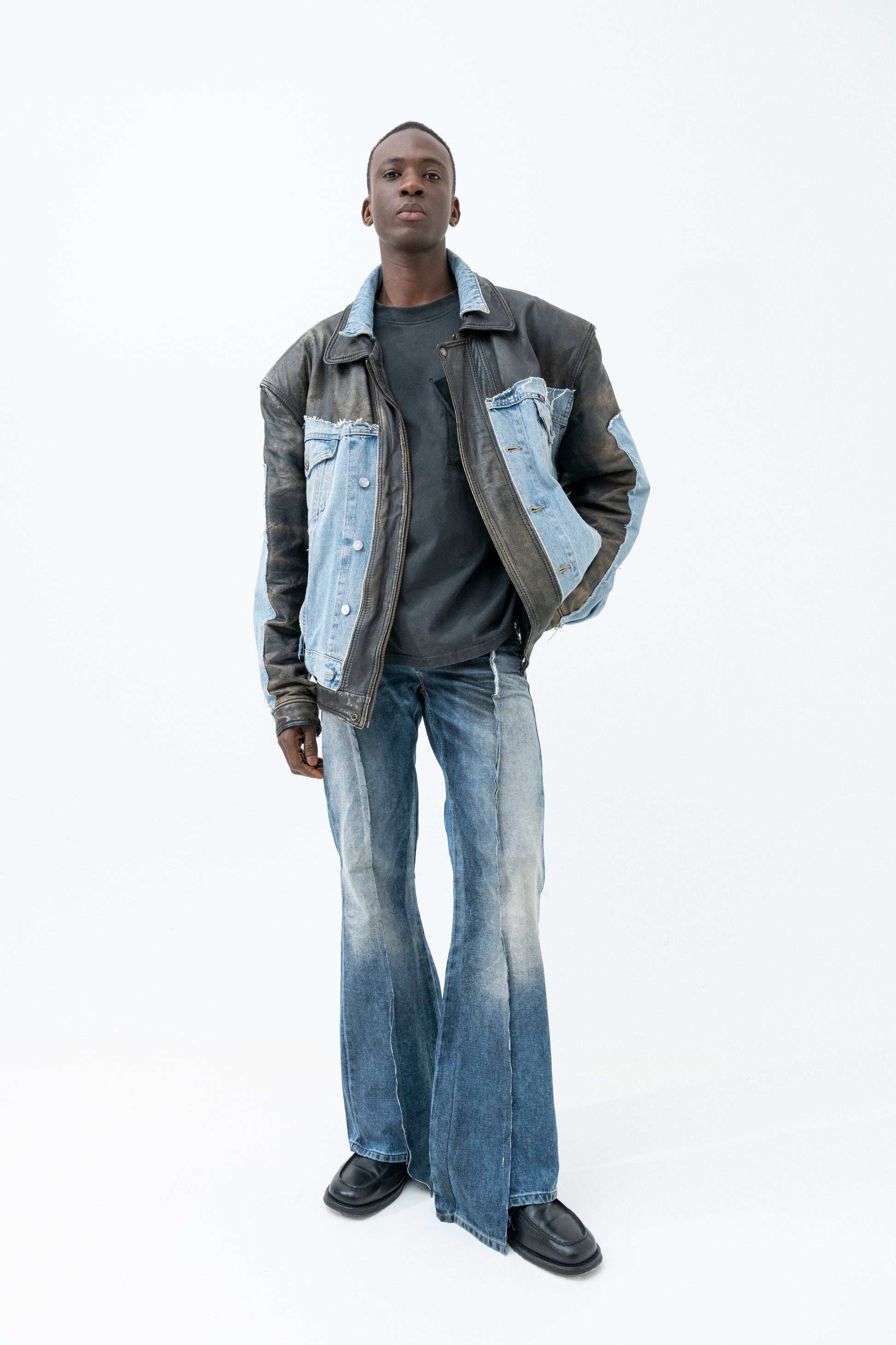 GIACCA DI PELLE IN DENIM SCARTATA