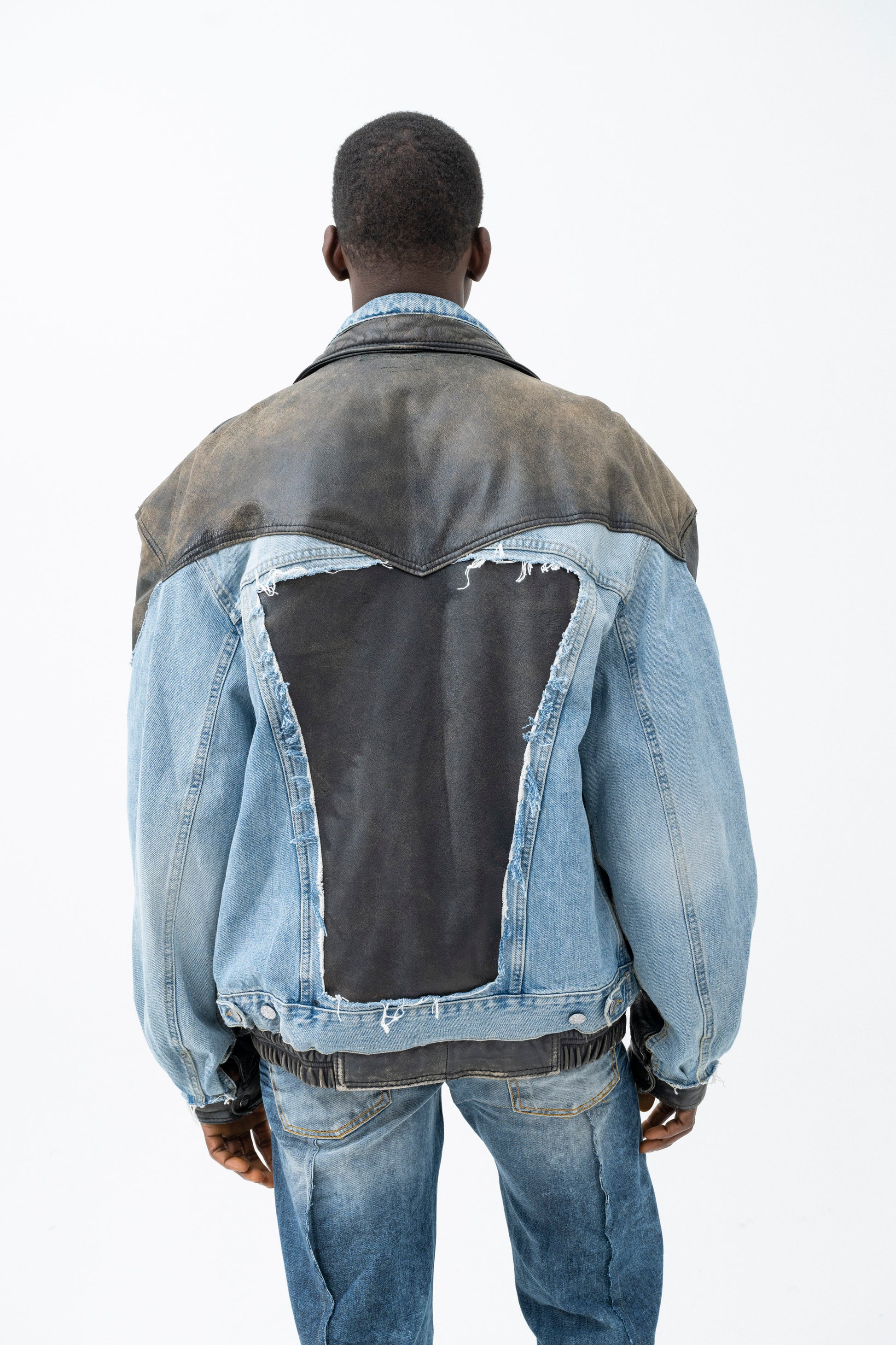 GIACCA DI PELLE IN DENIM SCARTATA