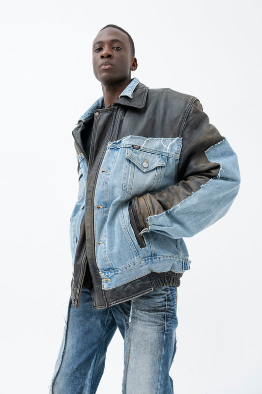 DISCARDED DENIM LEATHER JACKET