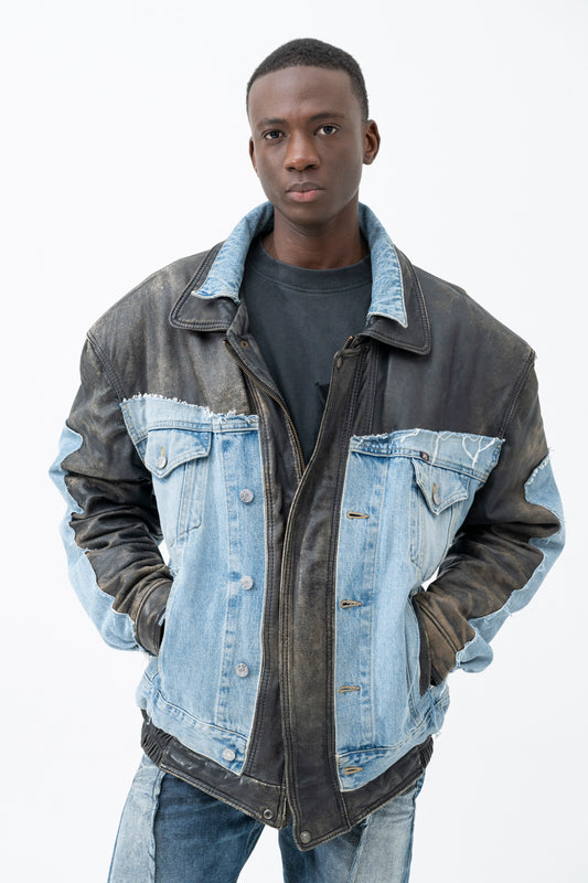 DISCARDED DENIM LEATHER JACKET