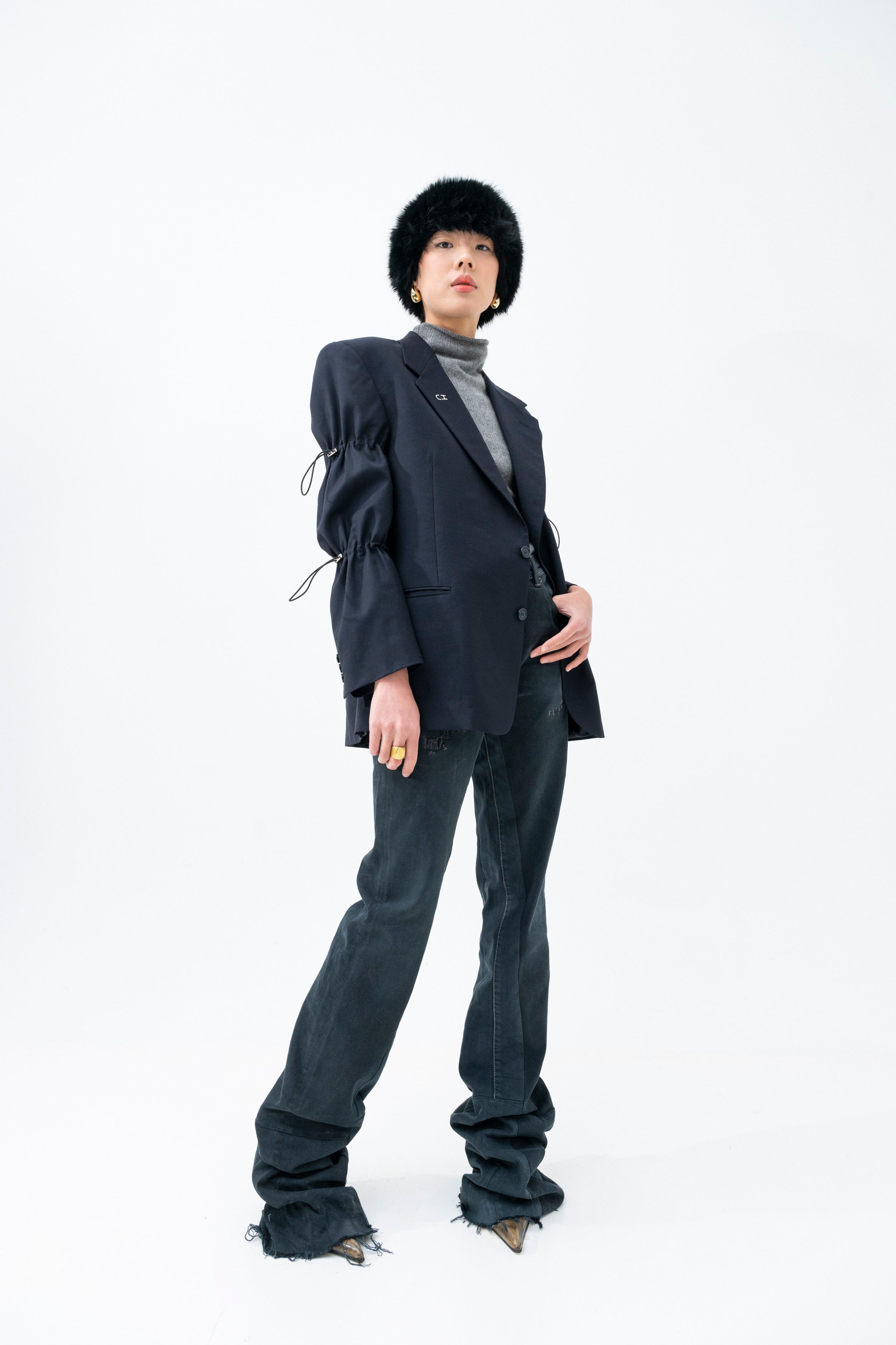 Canto Primo Upcycled Dark Blue Oversized Blazer Adjustable Sleeves