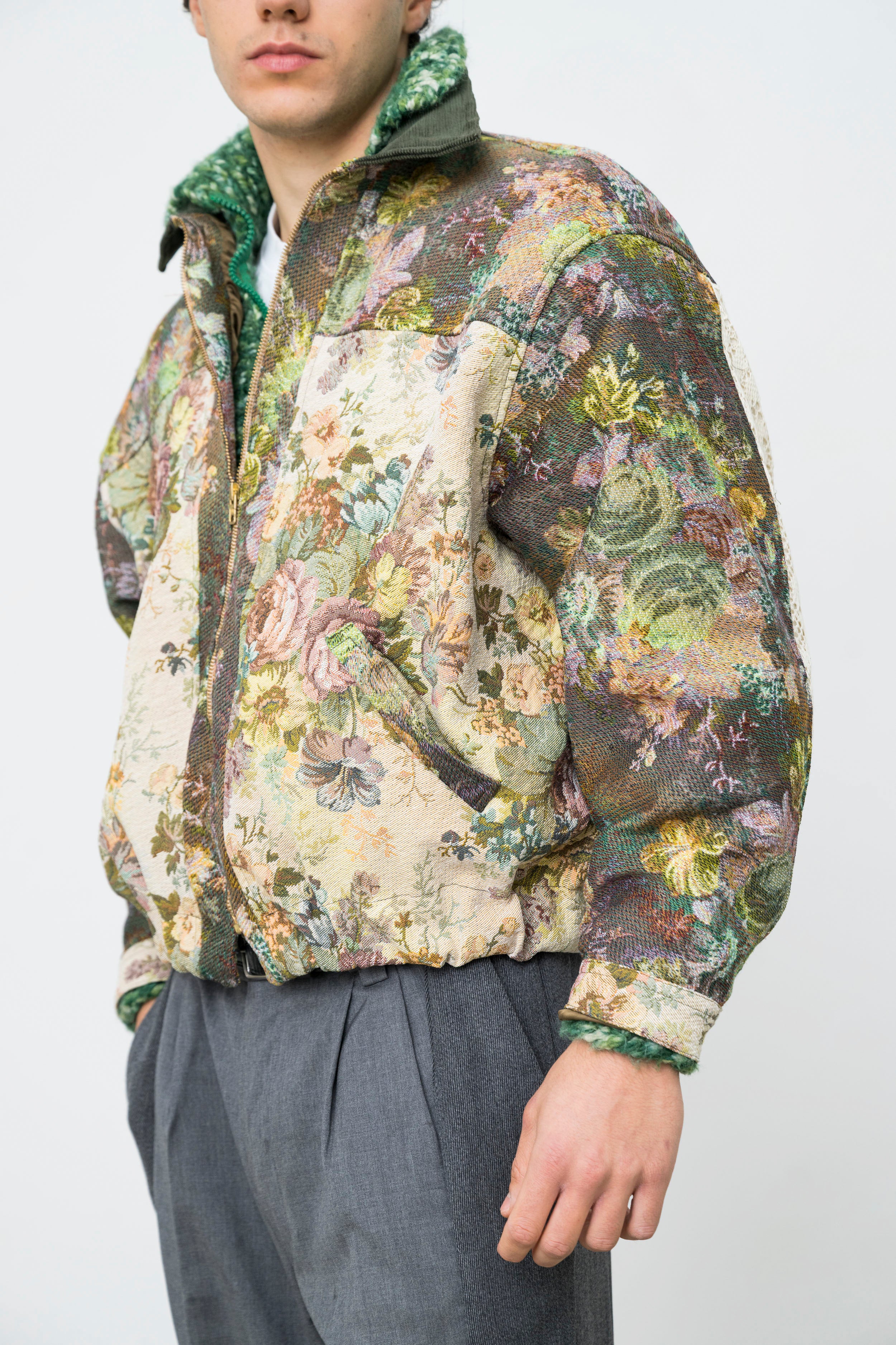 Vintage Oversize Bomber Jacket, Upcycled Tapestry, Silk Lining