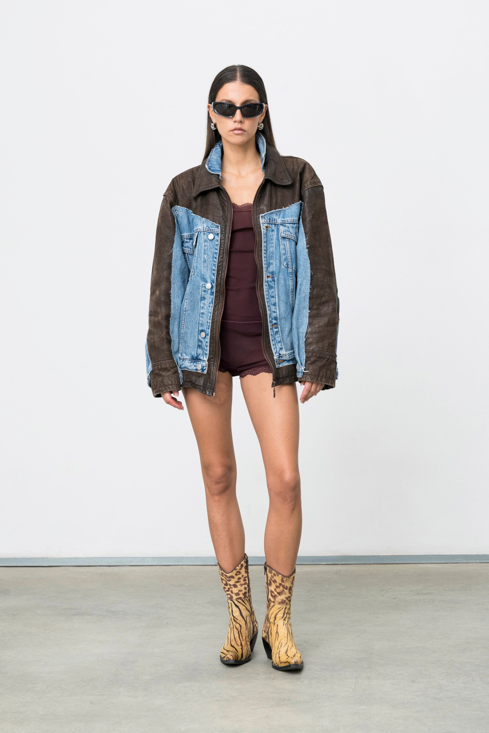 Upcycled Leather Denim Jacket 80s Shoulders | Canto Primo – Cantoprimo