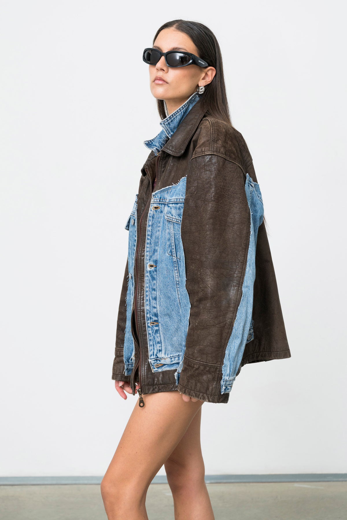 Discarded Jacket Upcycled Leather Denim Jacket 80s Shoulders | Canto Primo – Cantoprimo