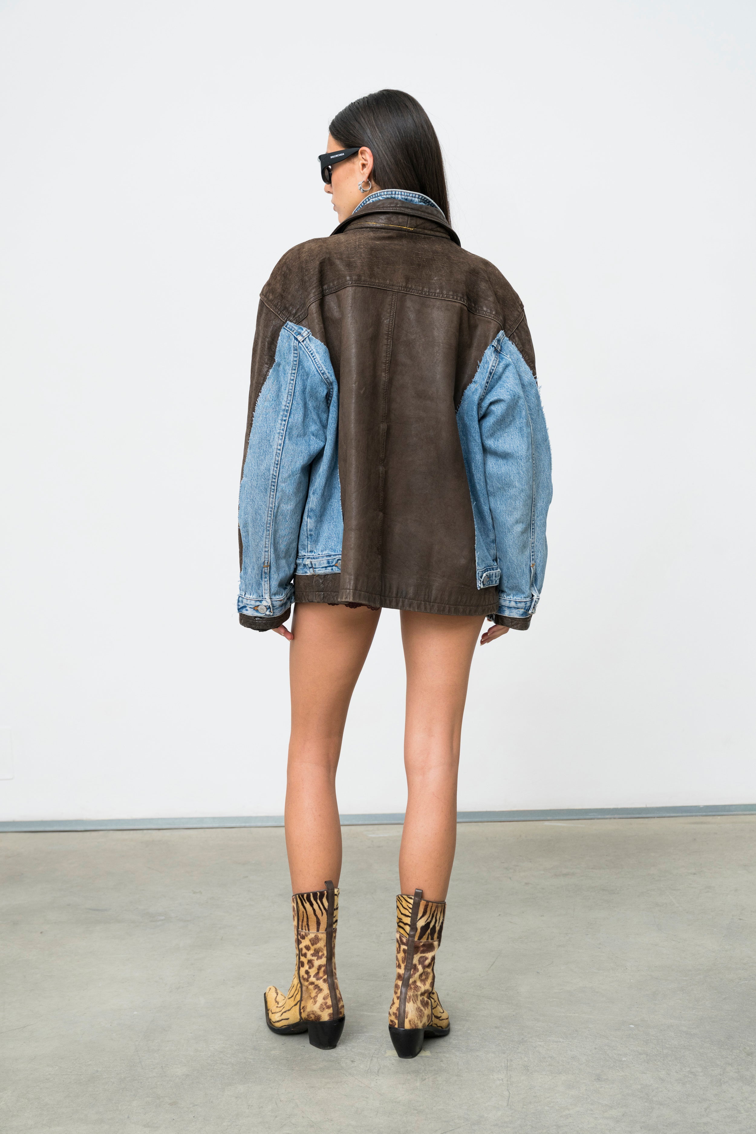 Upcycled Leather Denim Jacket 80s Shoulders | Canto Primo – Cantoprimo