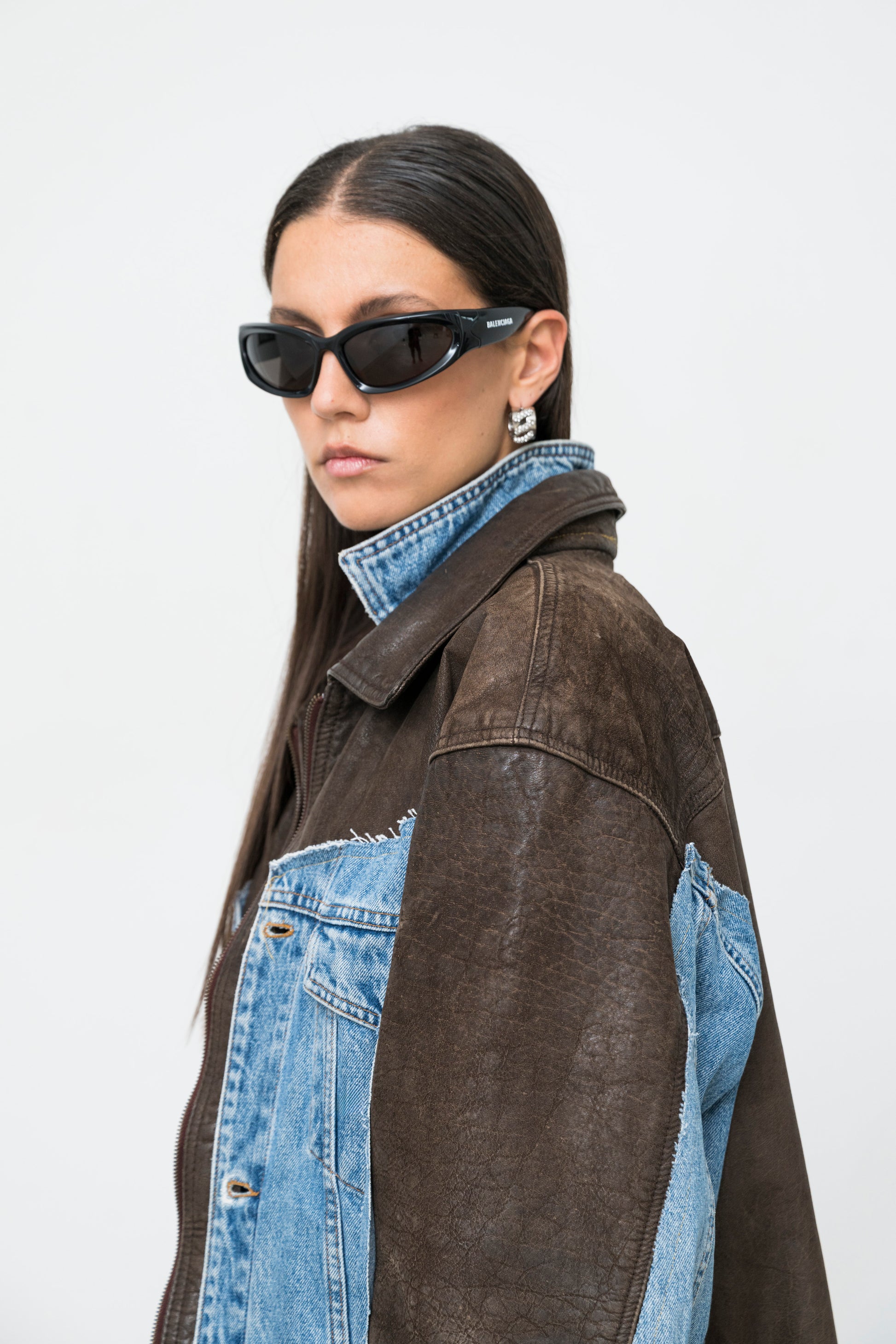 Discarded Jacket Upcycled Leather Denim Jacket 80s Shoulders | Canto Primo – Cantoprimo