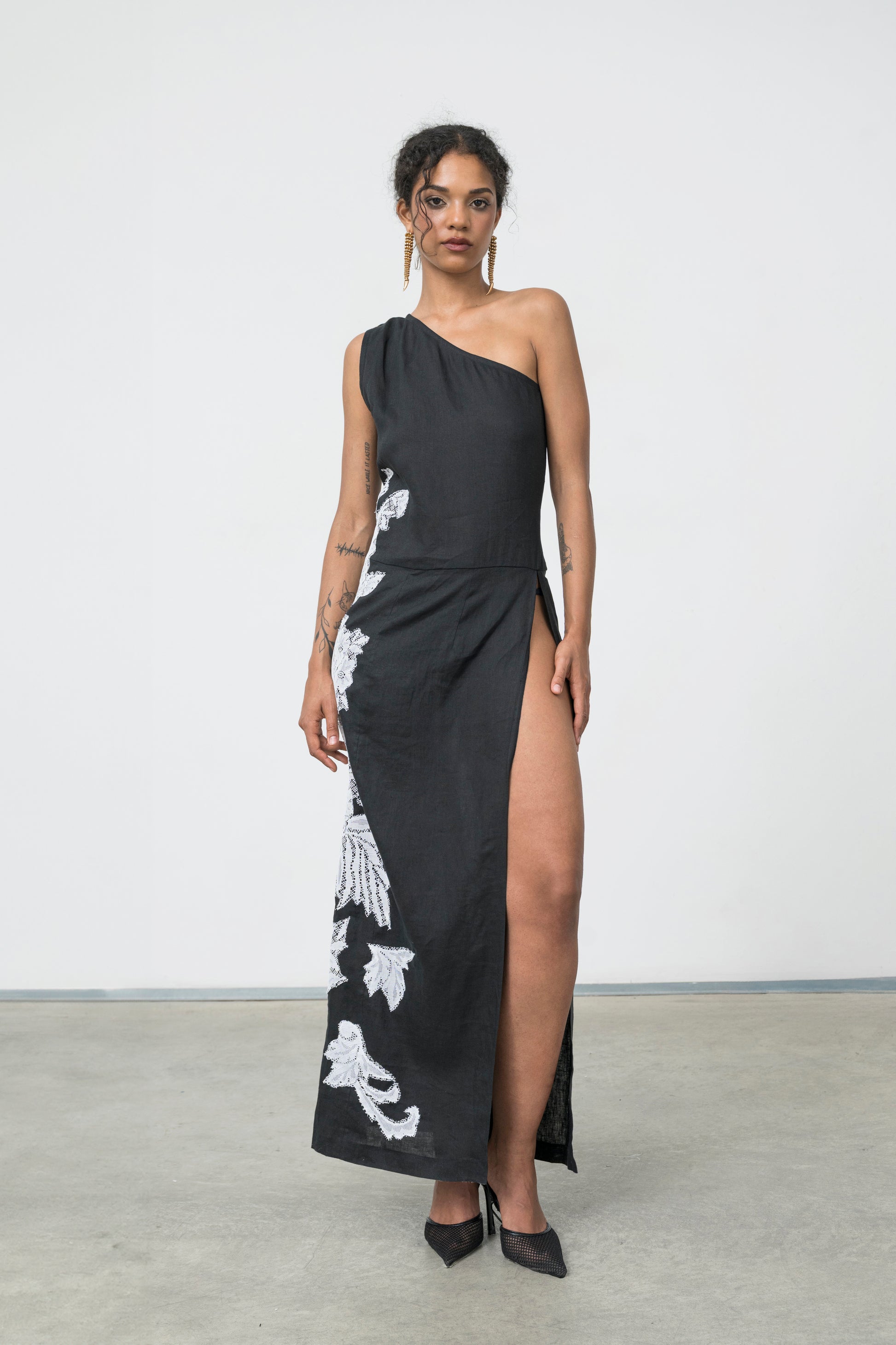 Linen Black Dress – One-of-a-Kind One-Shoulder Linen Dress