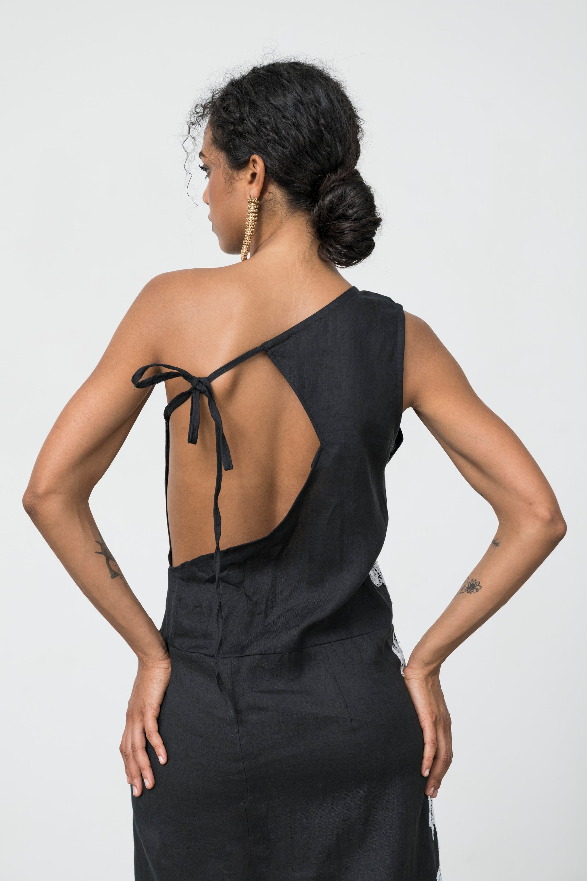 Linen Black Dress – One-of-a-Kind One-Shoulder Linen Dress