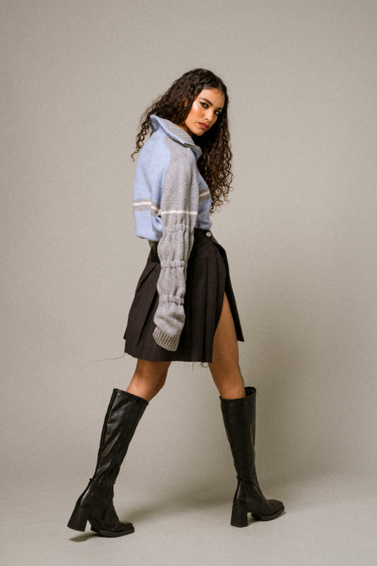 Gessato Leather Pleated Skirt
